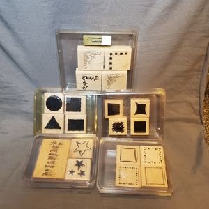 Lot of 5 Vtg Unused NOS 2000-2003 Stampin' Up Wood Mounted Stamp Sets 15 Stamps